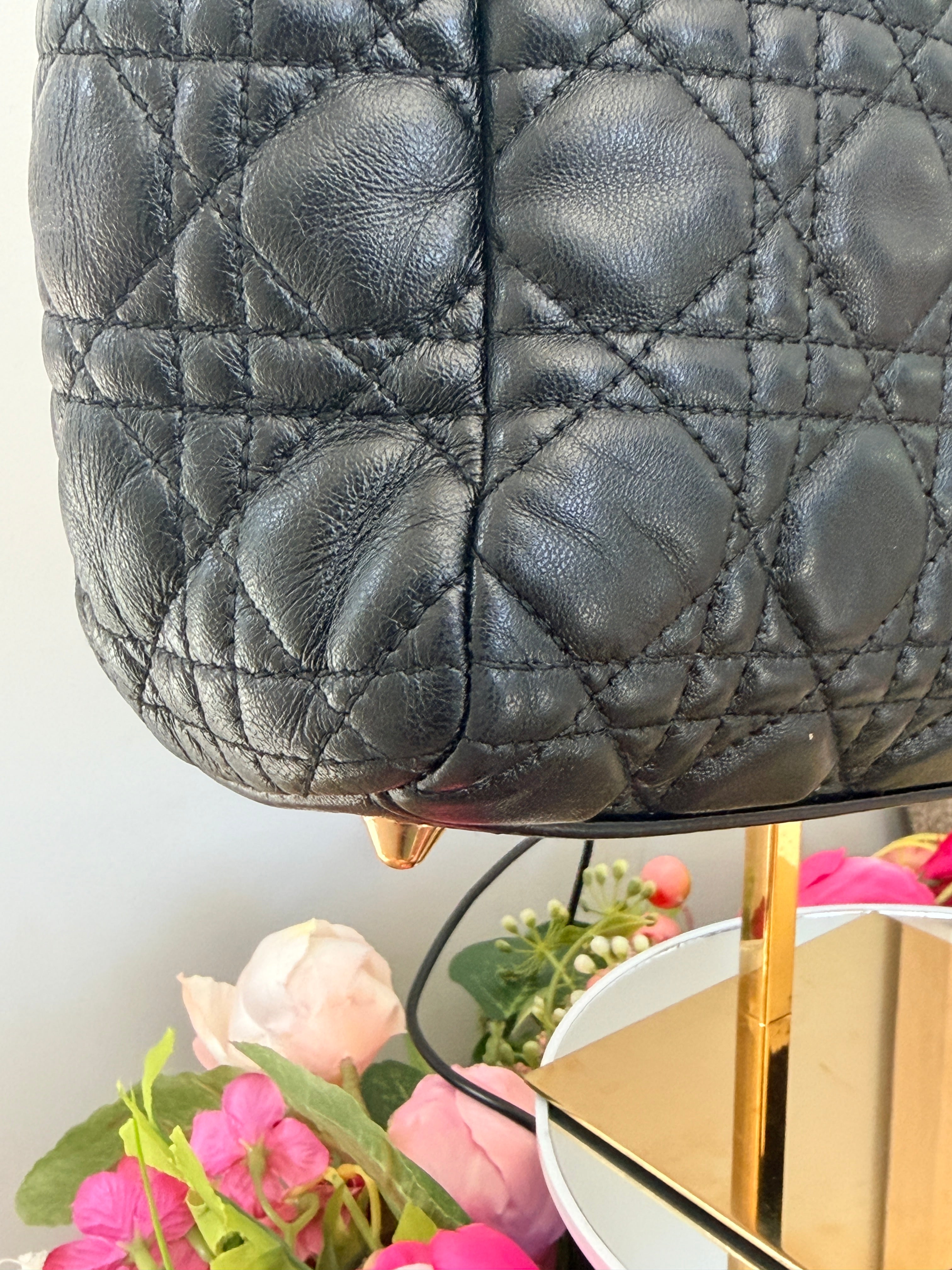 Christian Dior Small Tote Bag Black Leather Gold Hardware