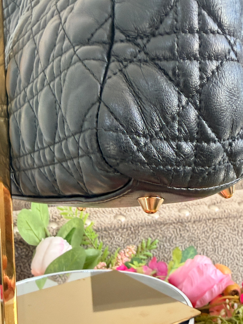 Christian Dior Small Tote Bag Black Leather Gold Hardware