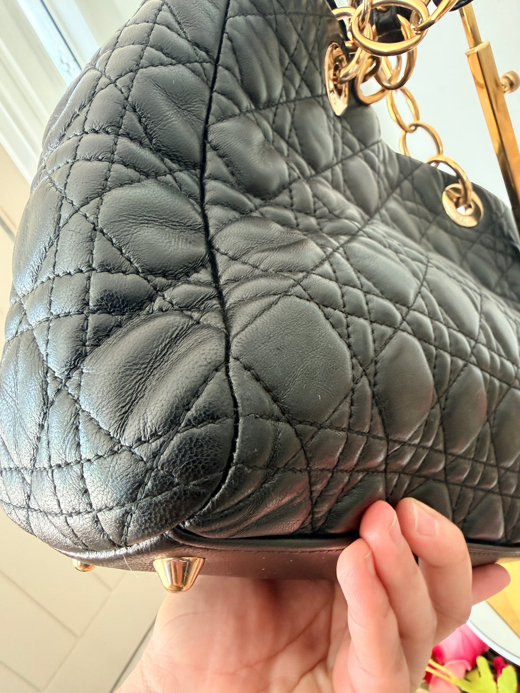 Christian Dior Small Tote Bag Black Leather Gold Hardware