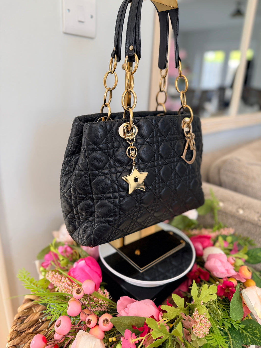 Christian Dior Small Tote Bag Black Leather Gold Hardware