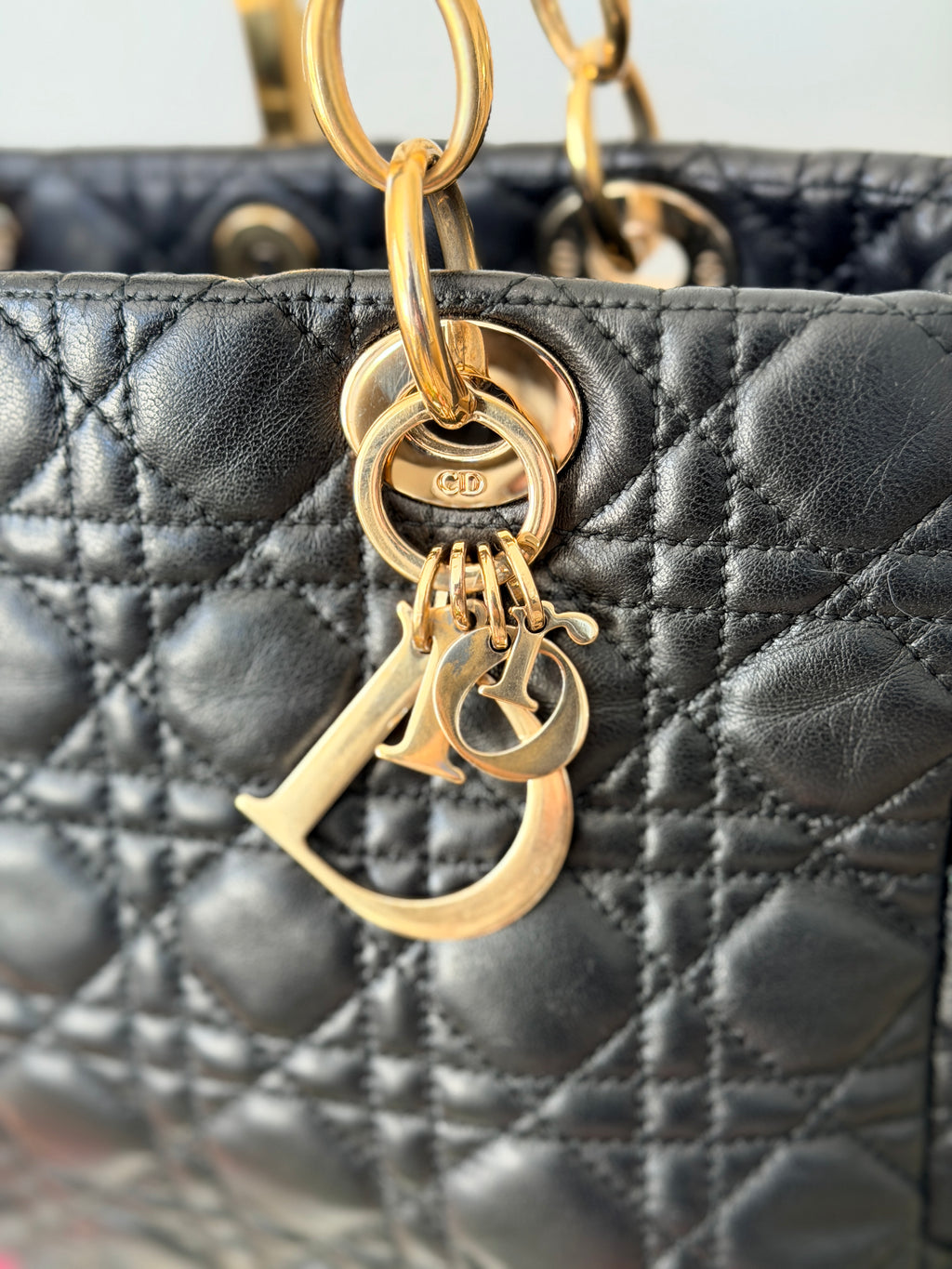 Christian Dior Small Tote Bag Black Leather Gold Hardware
