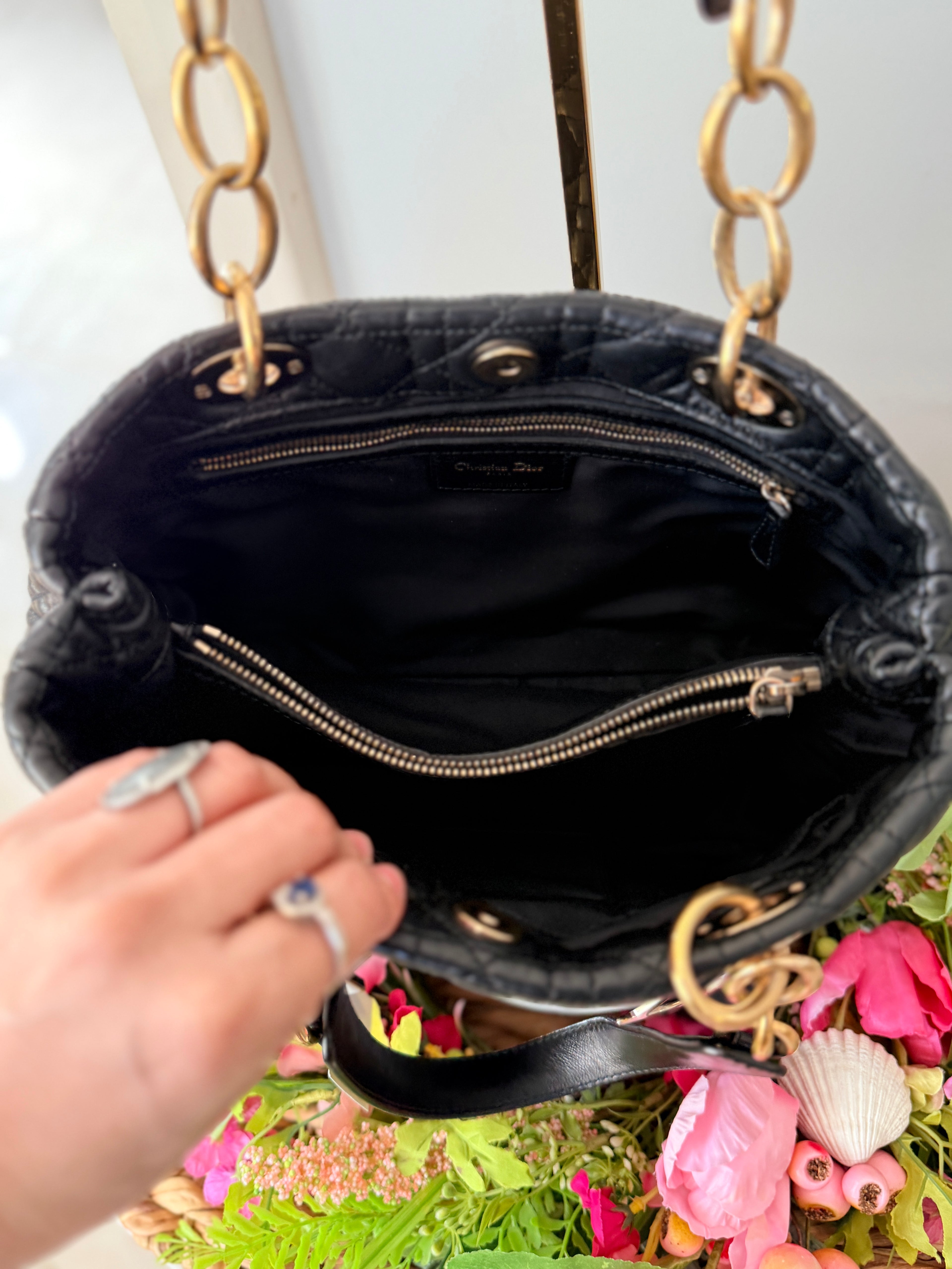 Christian Dior Small Tote Bag Black Leather Gold Hardware