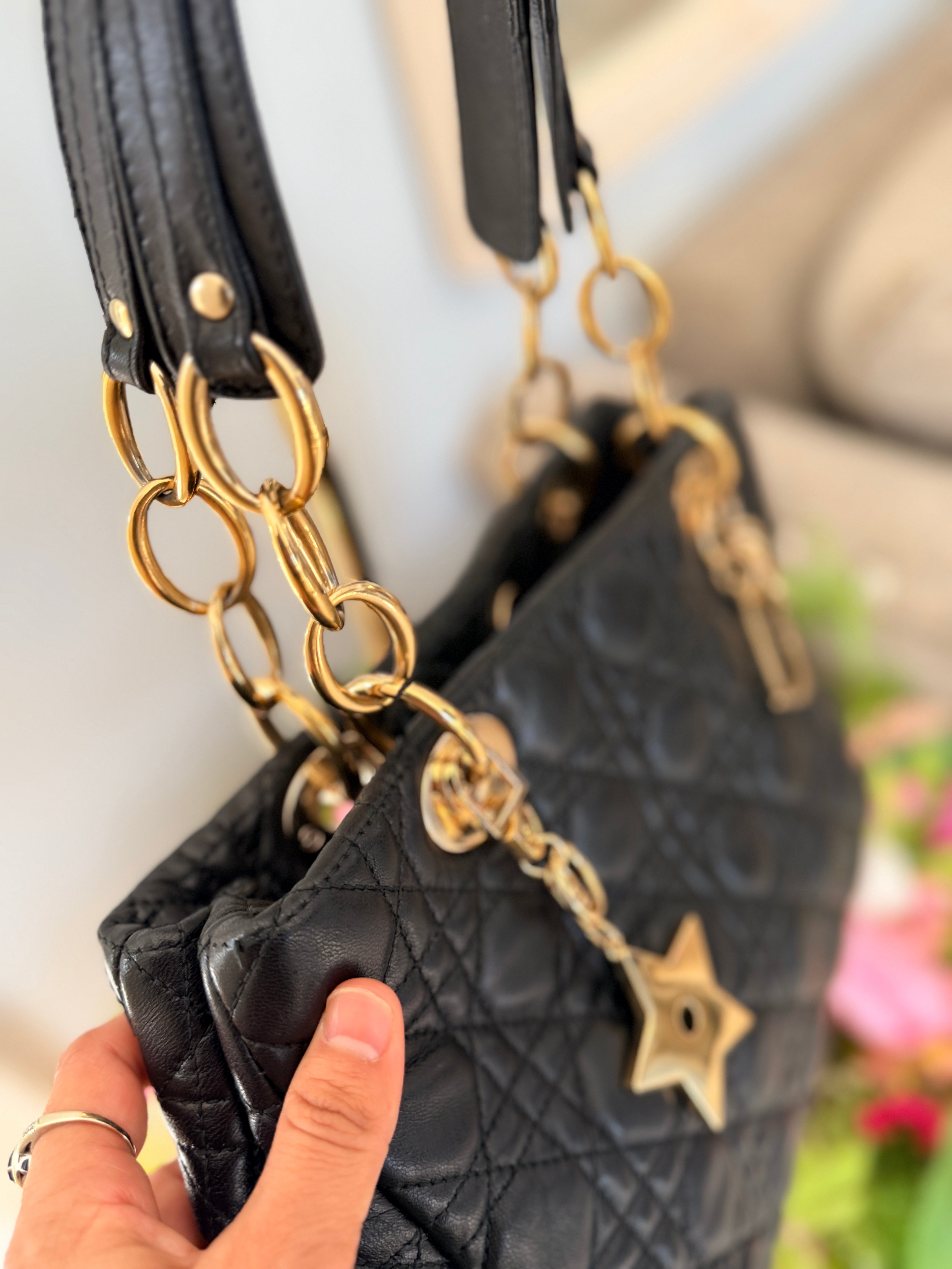 Christian Dior Small Tote Bag Black Leather Gold Hardware