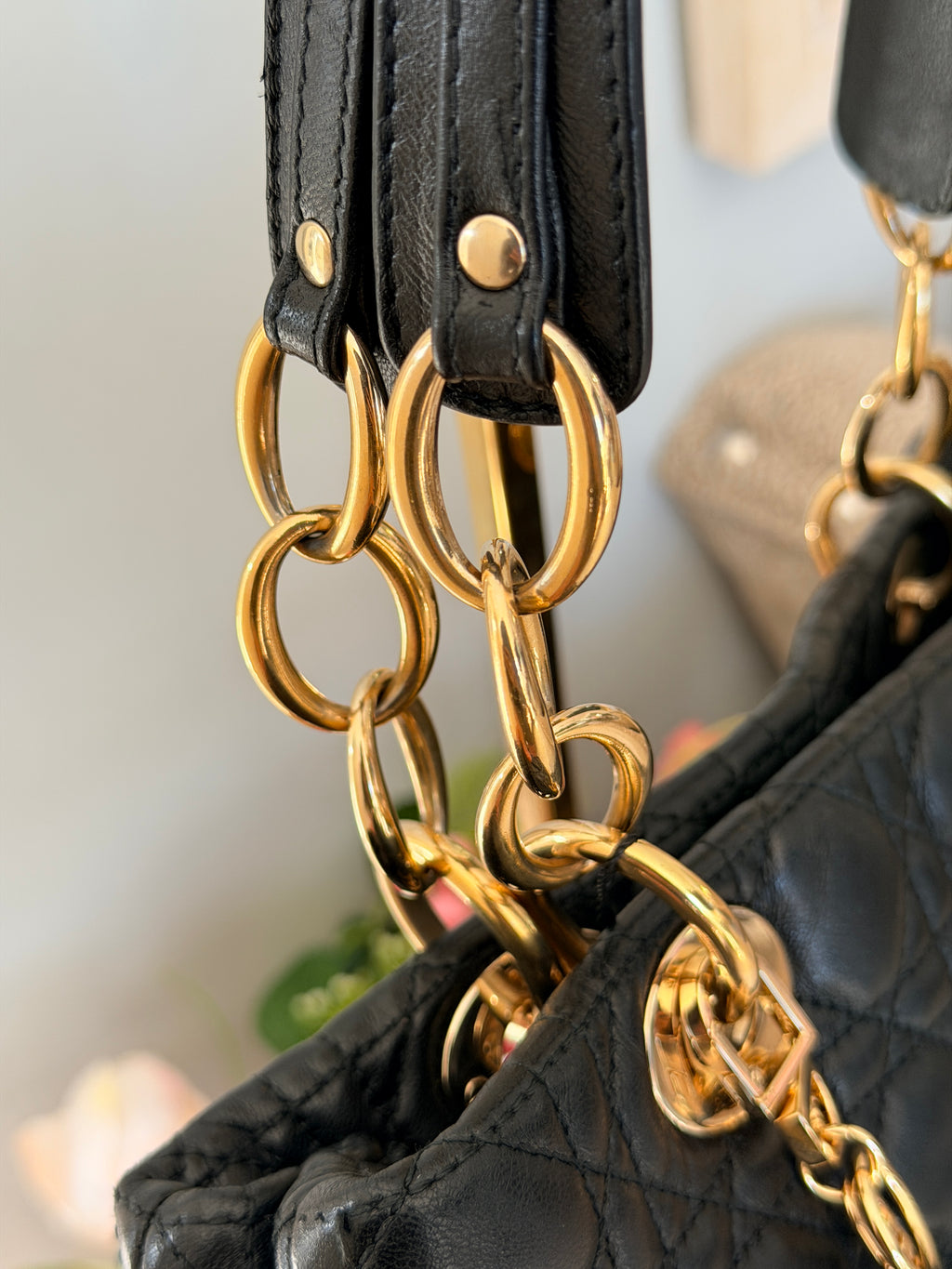 Christian Dior Small Tote Bag Black Leather Gold Hardware