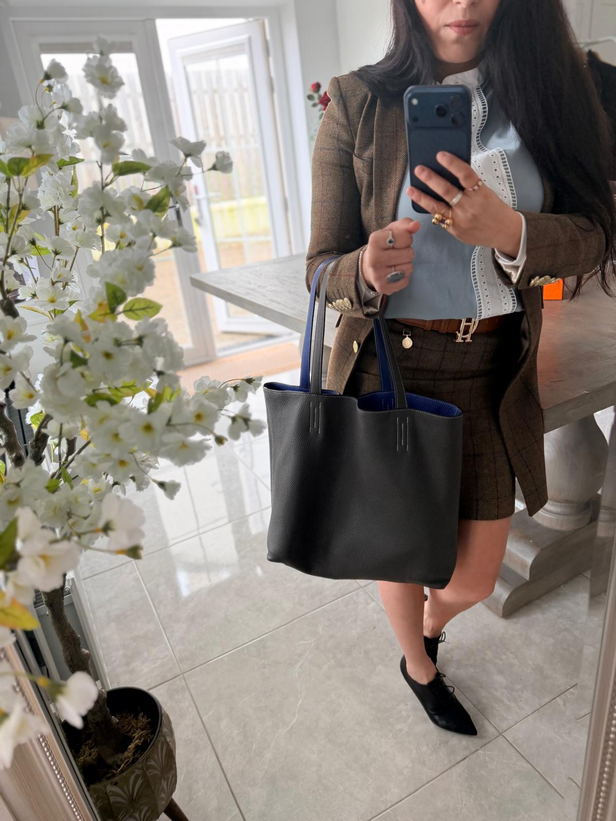 Hermès Double Sens 45 Tote Bag Blue & Grey Reversible Taurillon Clémence Leather