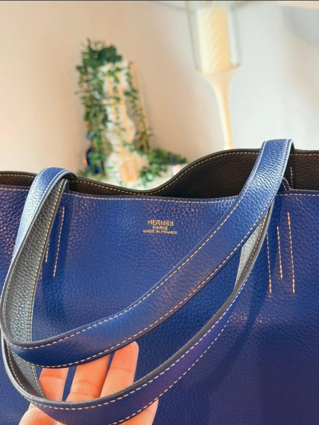 Hermès Double Sens 45 Tote Bag Blue & Grey Reversible Taurillon Clémence Leather