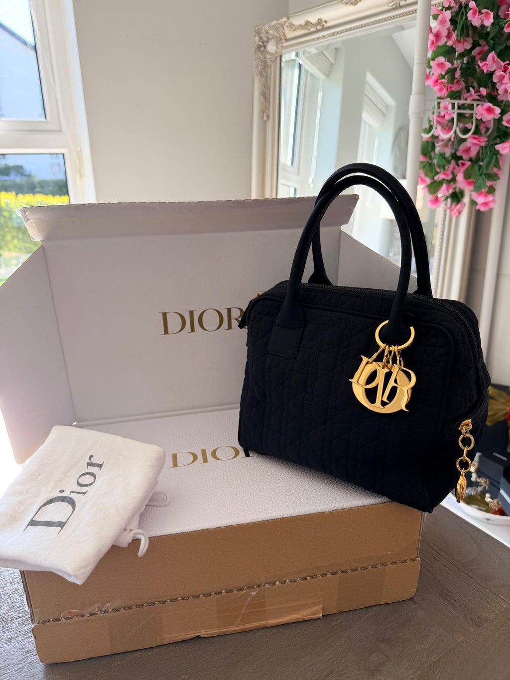 Christian Dior Mini Boston Bowling Bag Black Nylon Gold Hardware