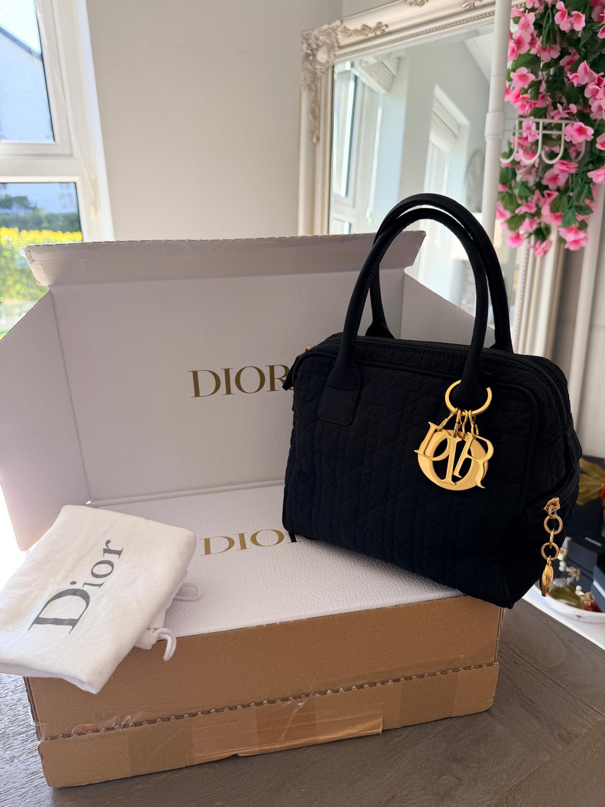Christian Dior Mini Boston Bowling Bag Black Nylon Gold Hardware