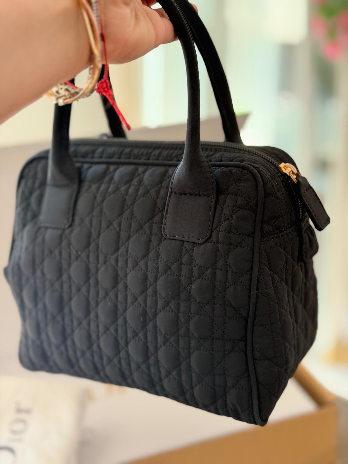 Christian Dior Mini Boston Bowling Bag Black Nylon Gold Hardware