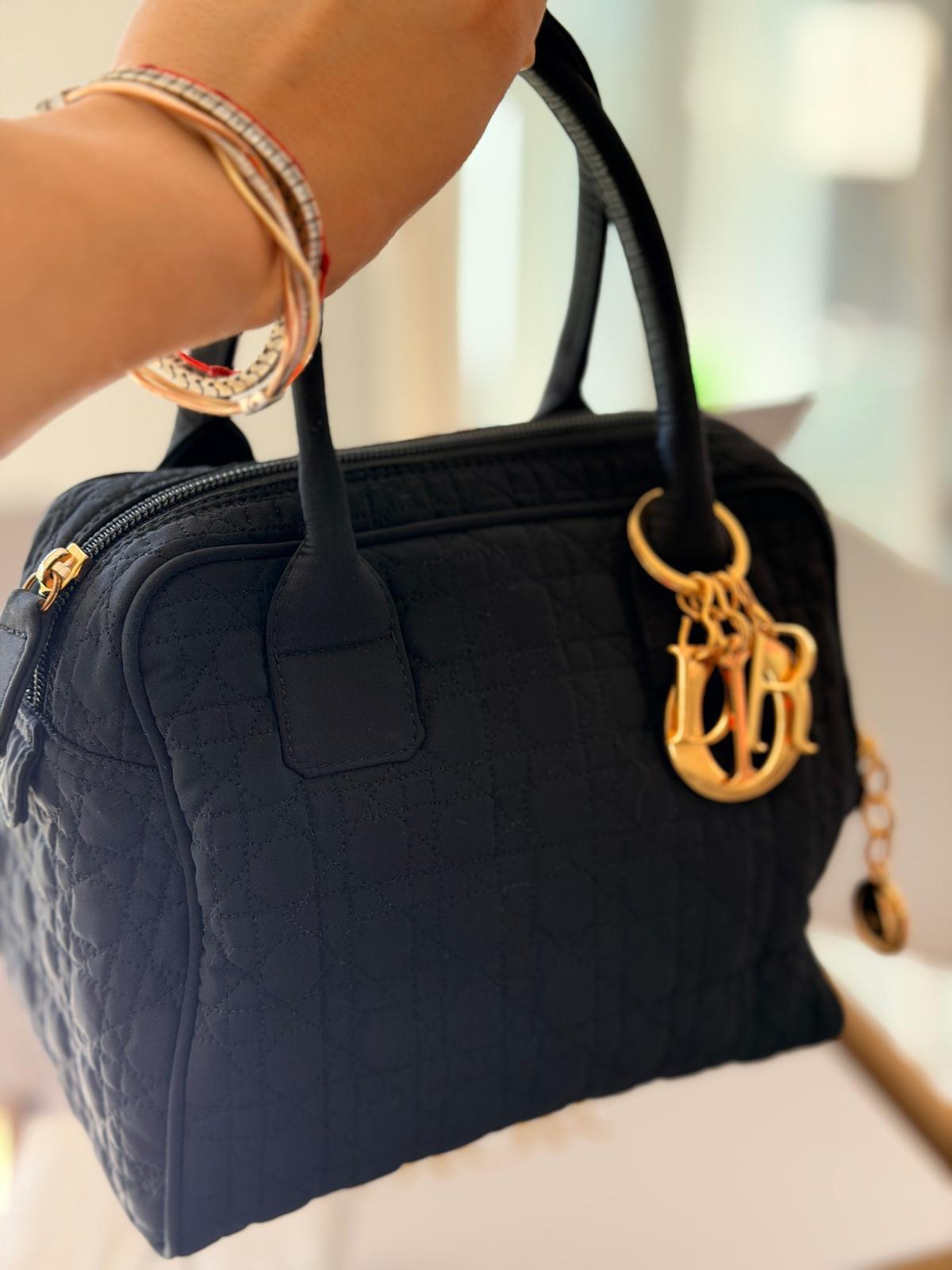 Christian Dior Mini Boston Bowling Bag Black Nylon Gold Hardware