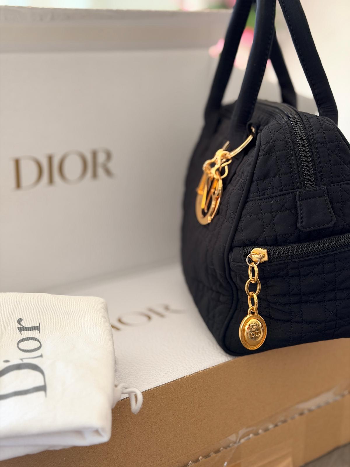 Christian Dior Mini Boston Bowling Bag Black Nylon Gold Hardware