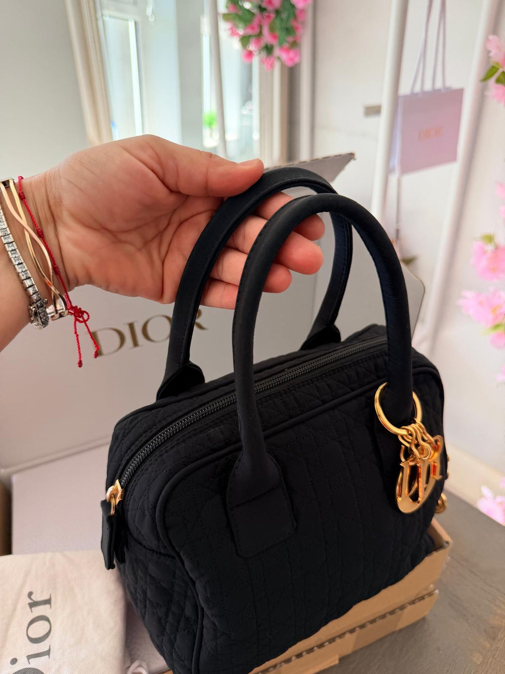 Christian Dior Mini Boston Bowling Bag Black Nylon Gold Hardware