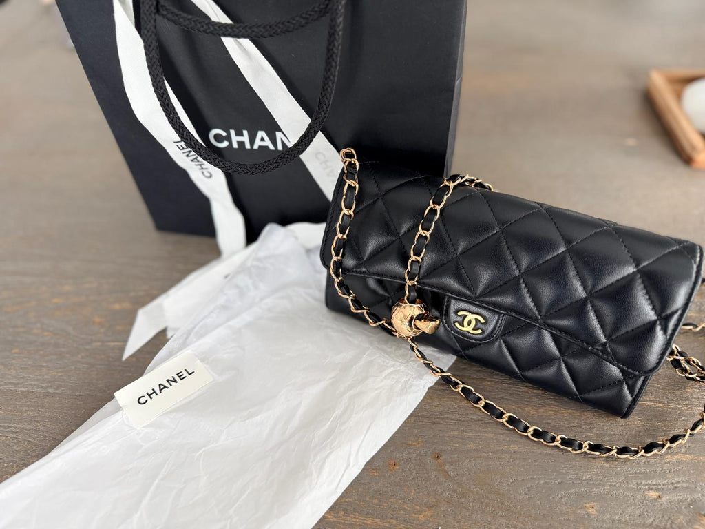 Chanel Timeless Classic Wallet Black Lambskin Leather Gold Hardware