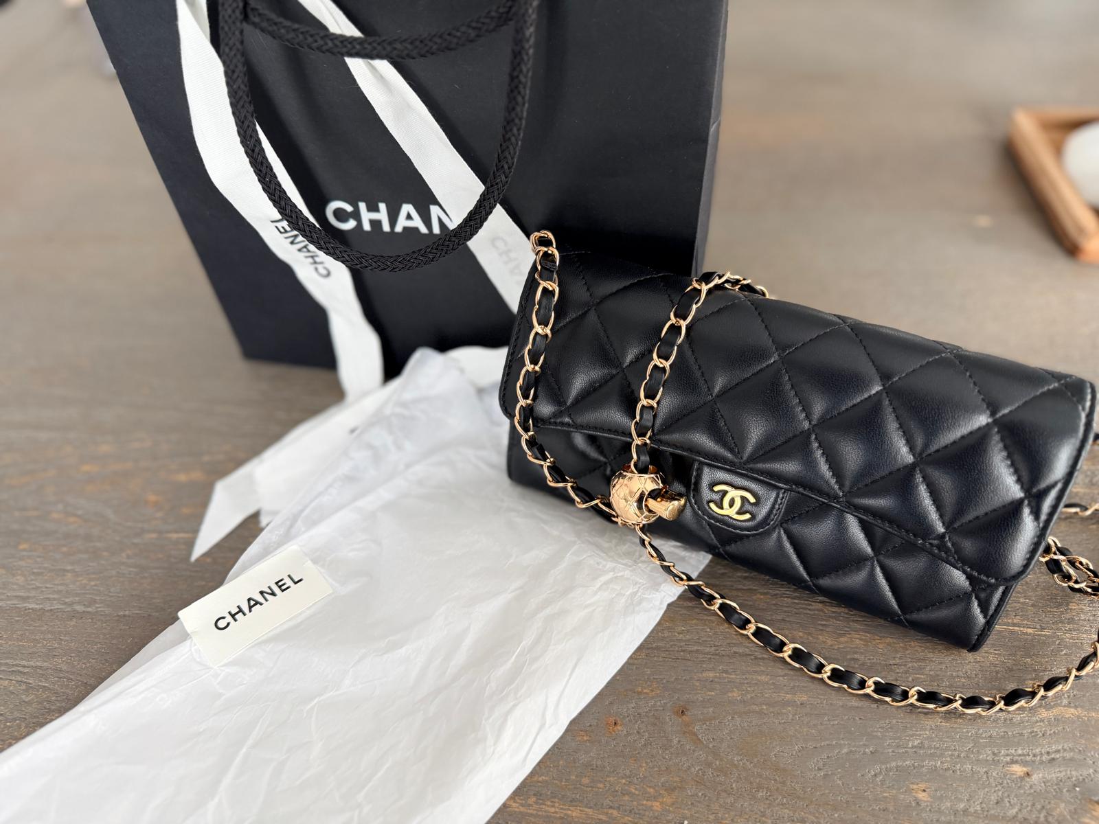 Chanel Timeless Classic Wallet Black Lambskin Leather Gold Hardware