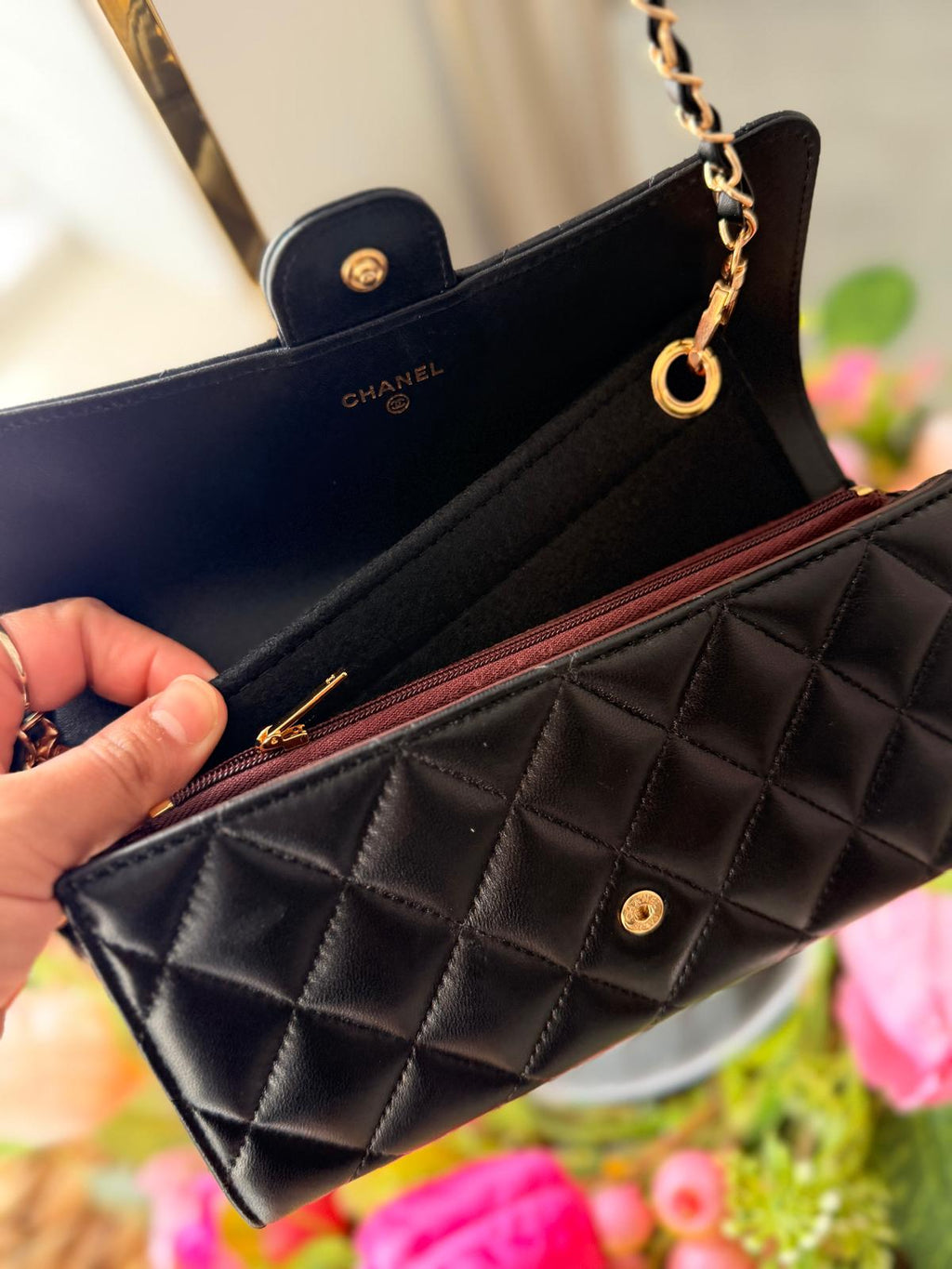 Chanel Timeless Classic Wallet Black Lambskin Leather Gold Hardware