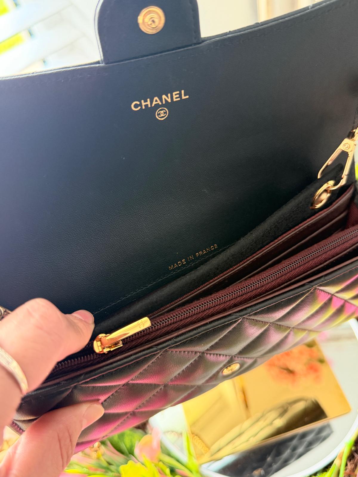 Chanel Timeless Classic Wallet Black Lambskin Leather Gold Hardware