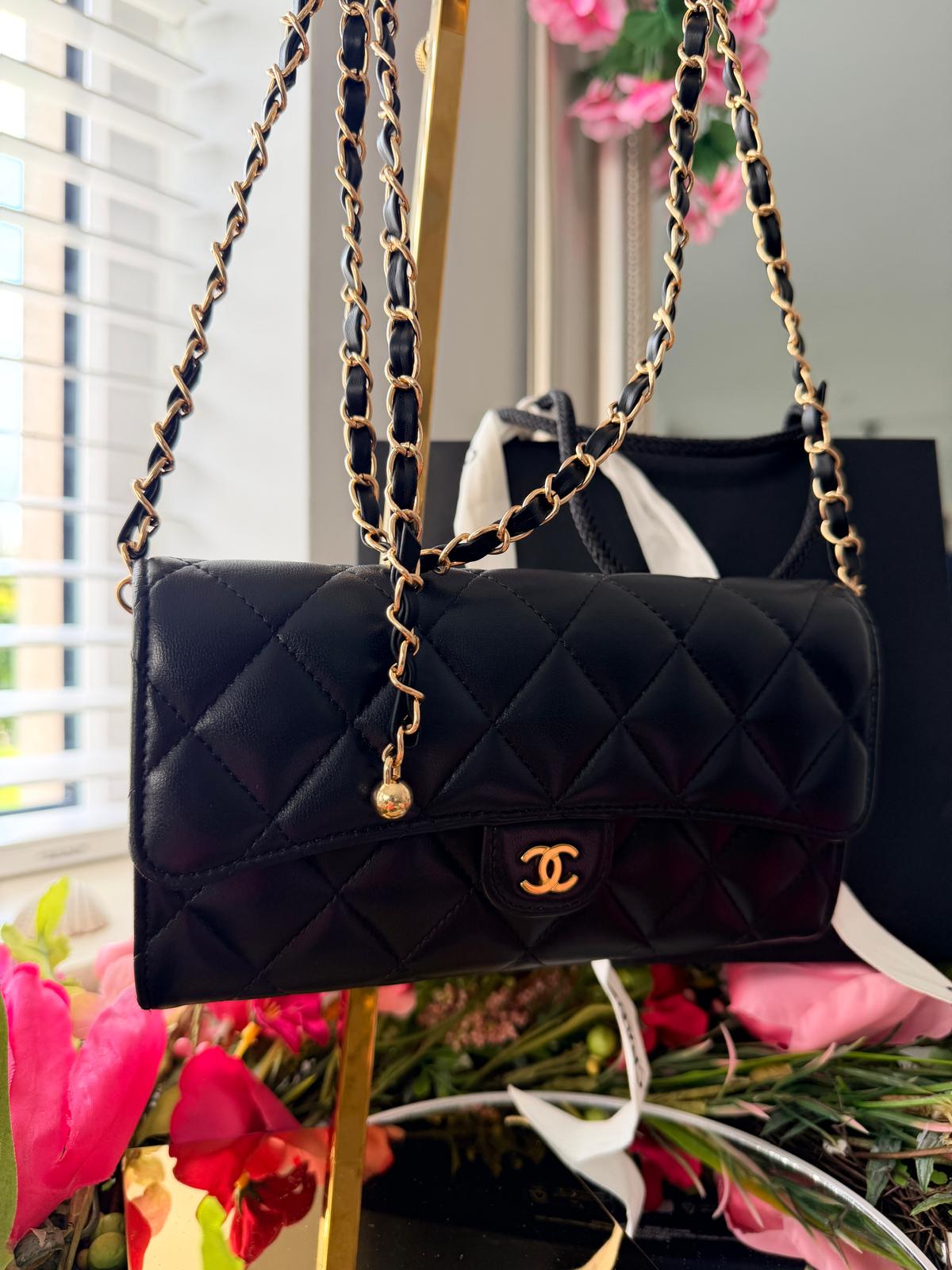 Chanel Timeless Classic Wallet Black Lambskin Leather Gold Hardware
