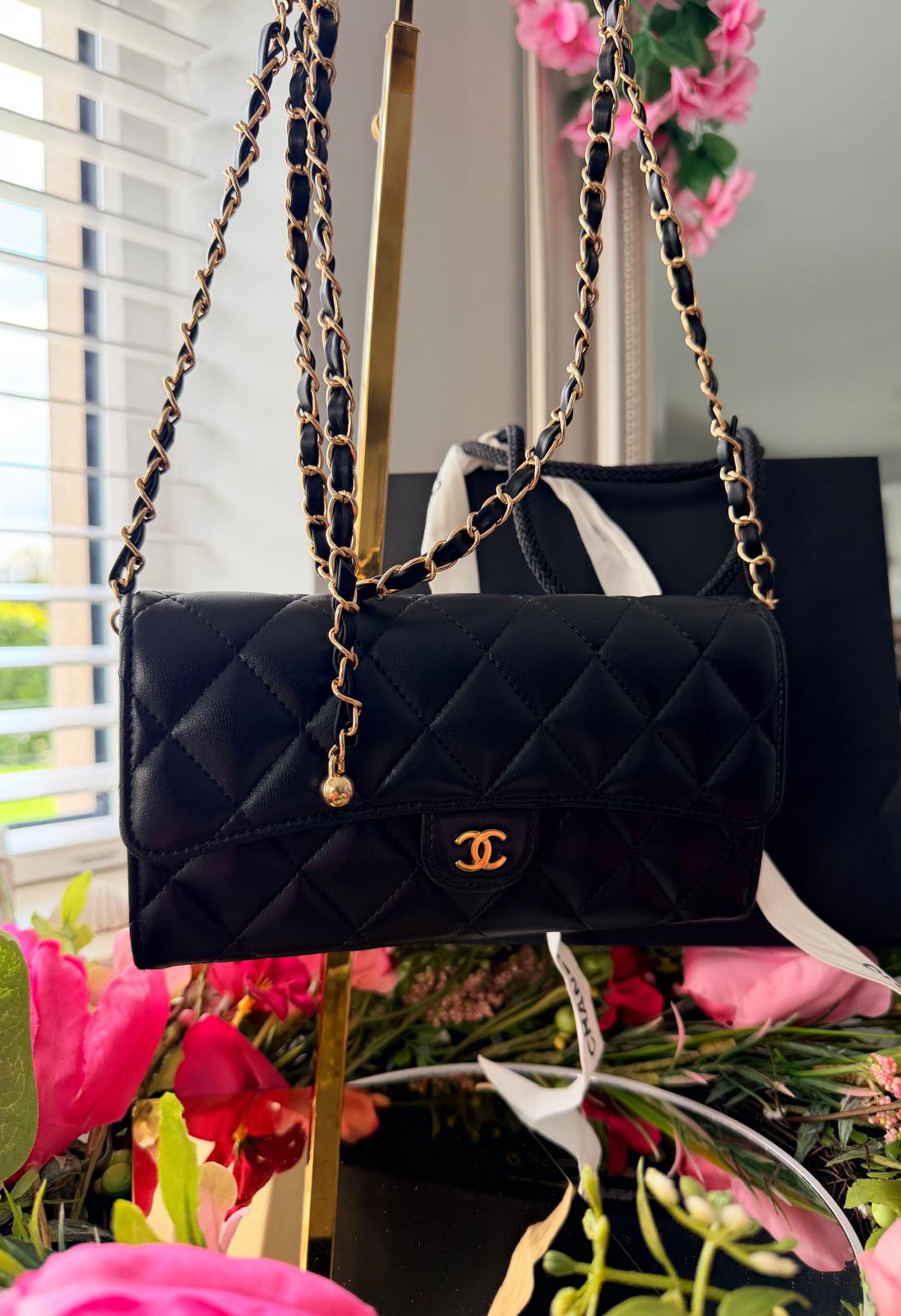Chanel Timeless Classic Wallet Black Lambskin Leather Gold Hardware