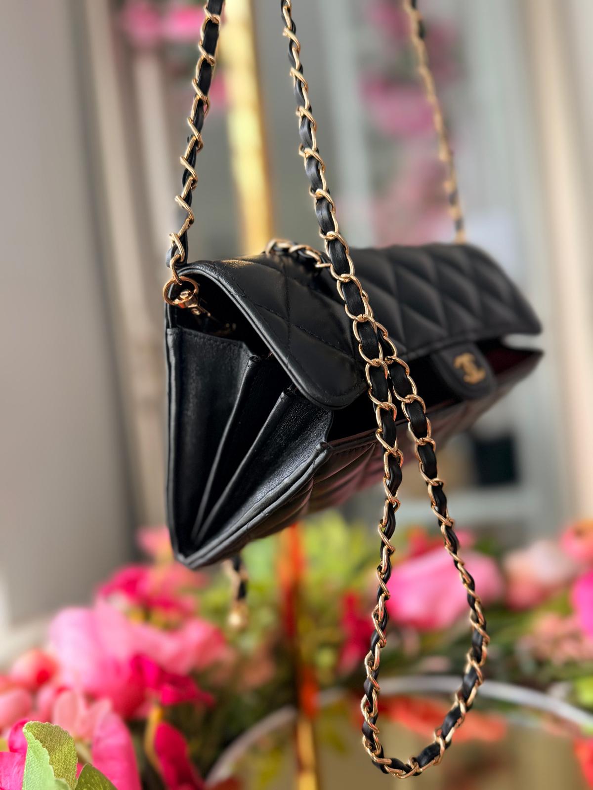 Chanel Timeless Classic Wallet Black Lambskin Leather Gold Hardware