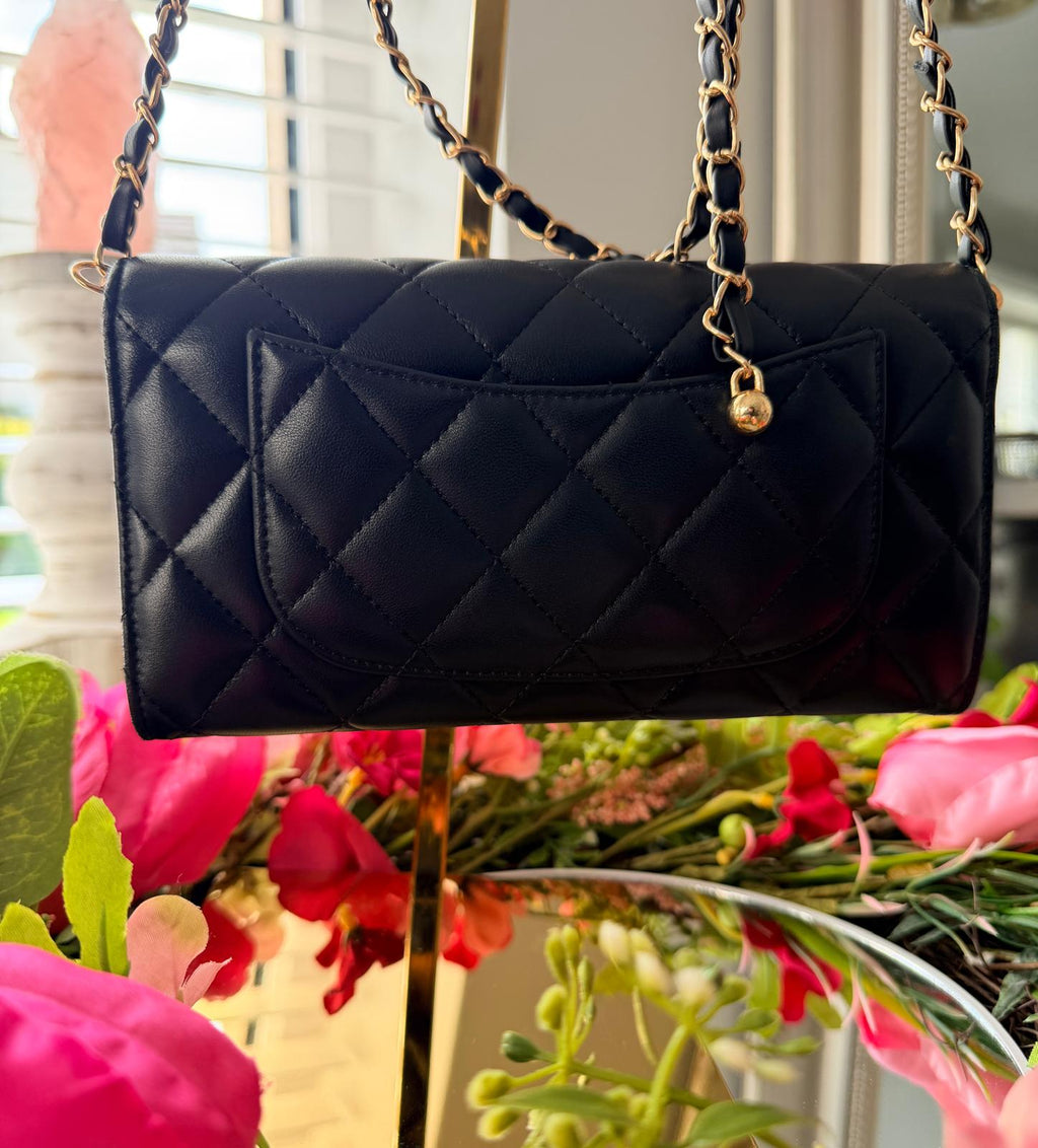 Chanel Timeless Classic Wallet Black Lambskin Leather Gold Hardware