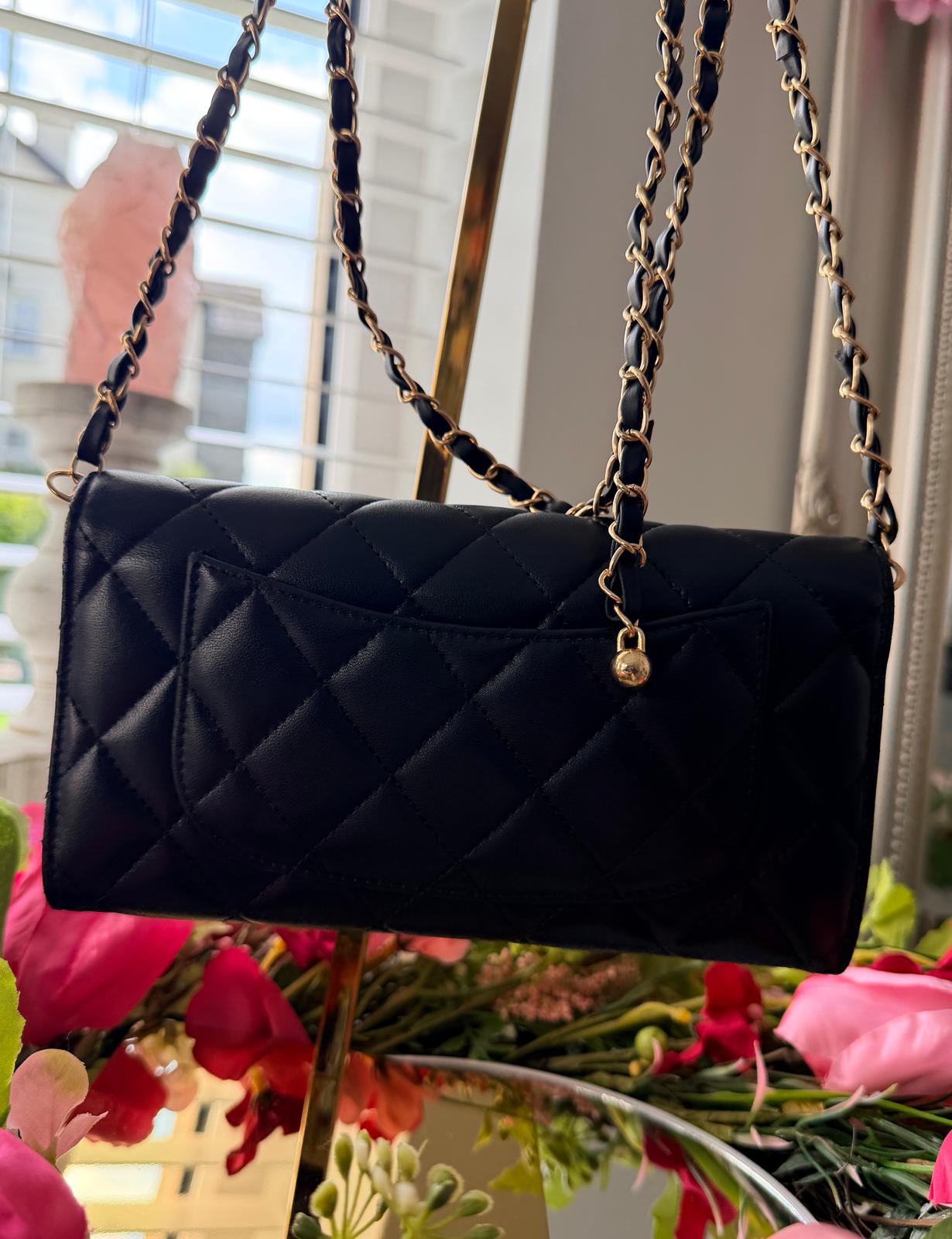 Chanel Timeless Classic Wallet Black Lambskin Leather Gold Hardware