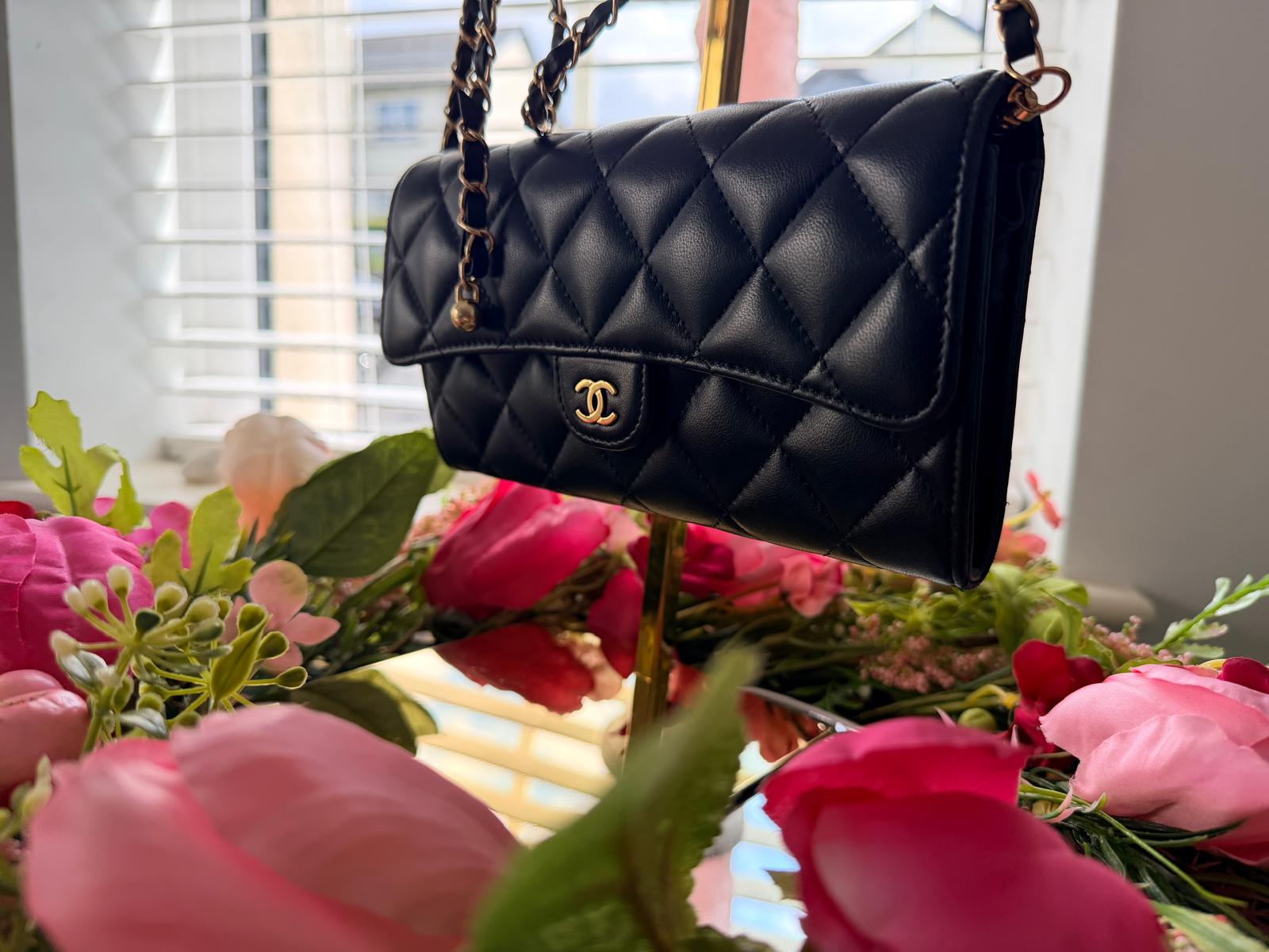 Chanel Timeless Classic Wallet Black Lambskin Leather Gold Hardware