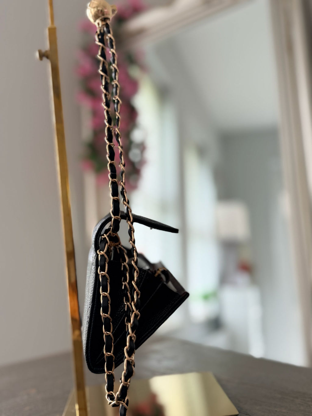 Chanel Gusset Long Wallet Black Caviar Leather Gold Hardware