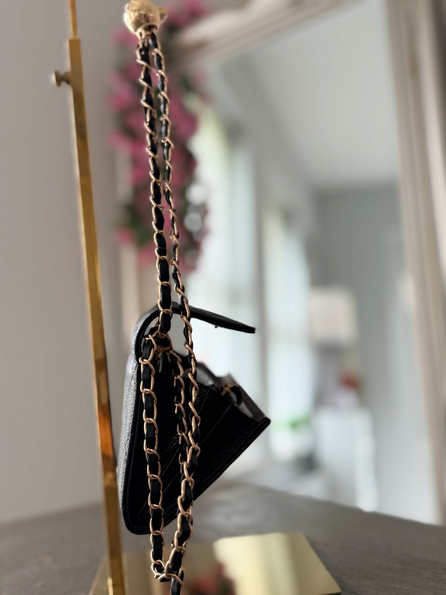 Chanel Gusset Long Wallet Black Caviar Leather Gold Hardware