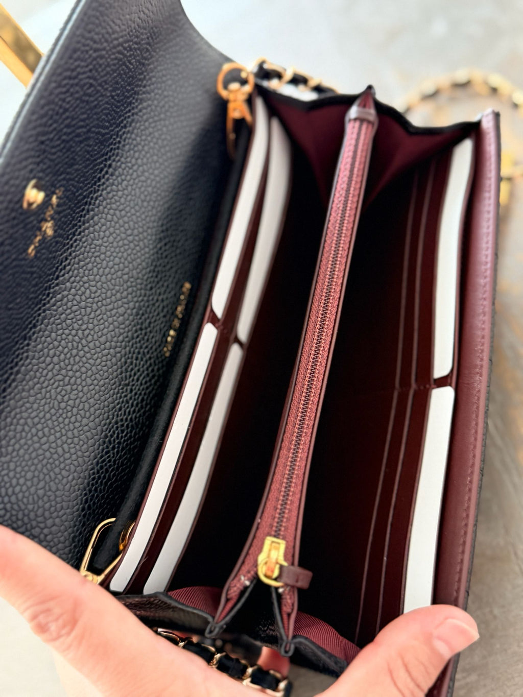 Chanel Gusset Long Wallet Black Caviar Leather Gold Hardware