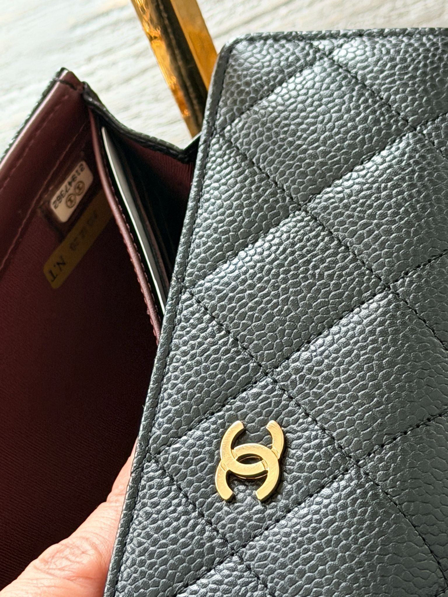 Chanel Gusset Long Wallet Black Caviar Leather Gold Hardware