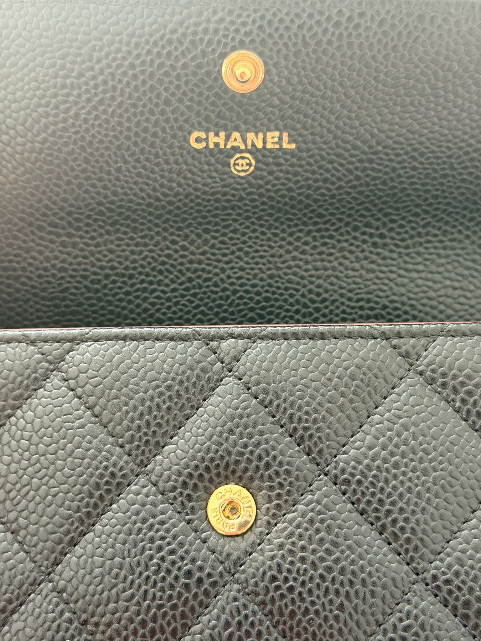 Chanel Gusset Long Wallet Black Caviar Leather Gold Hardware