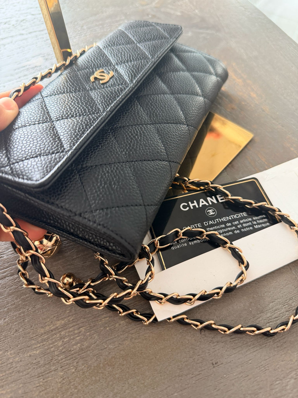 Chanel Gusset Long Wallet Black Caviar Leather Gold Hardware