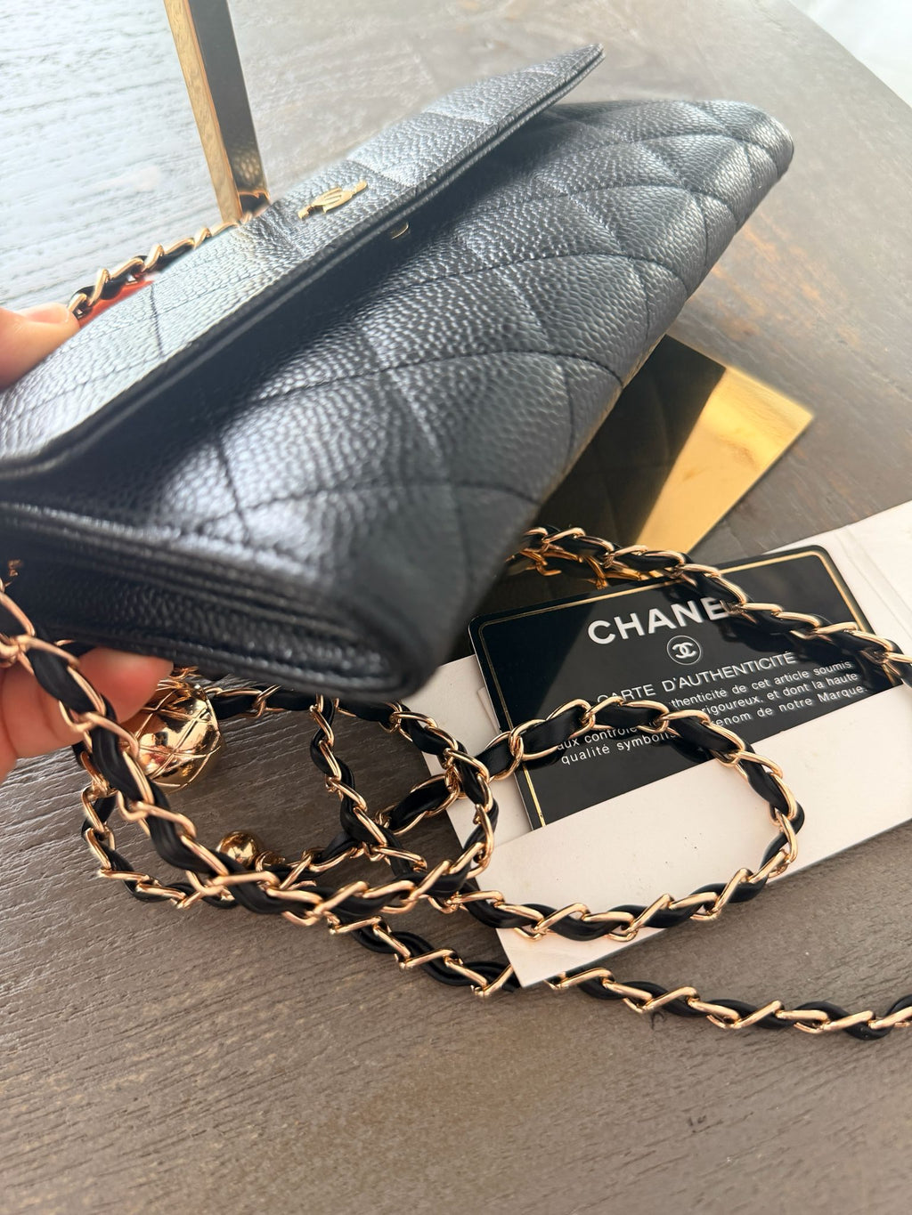 Chanel Gusset Long Wallet Black Caviar Leather Gold Hardware