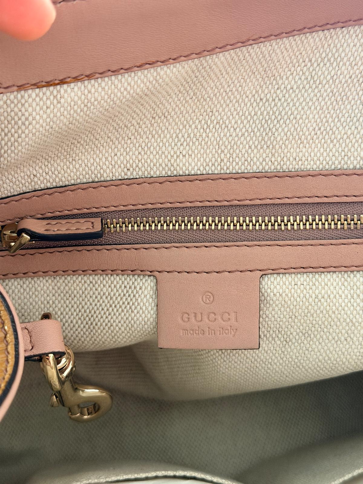 GUCCI GG Soho Tote Mustard Cellarius Patent Leather Gold Hardware