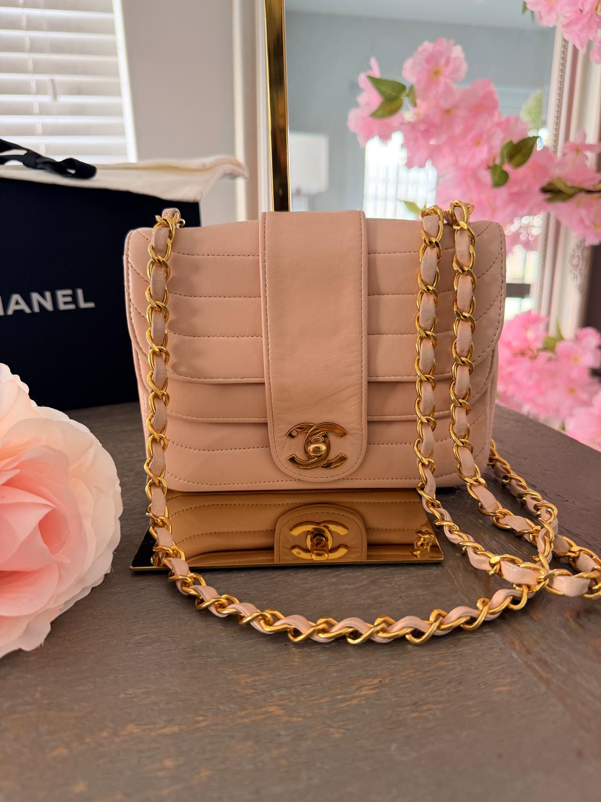 Chanel Vintage Mademoiselle Flap Mini Bag Pink Lambskin Leather 24k Gold Plated Hardware