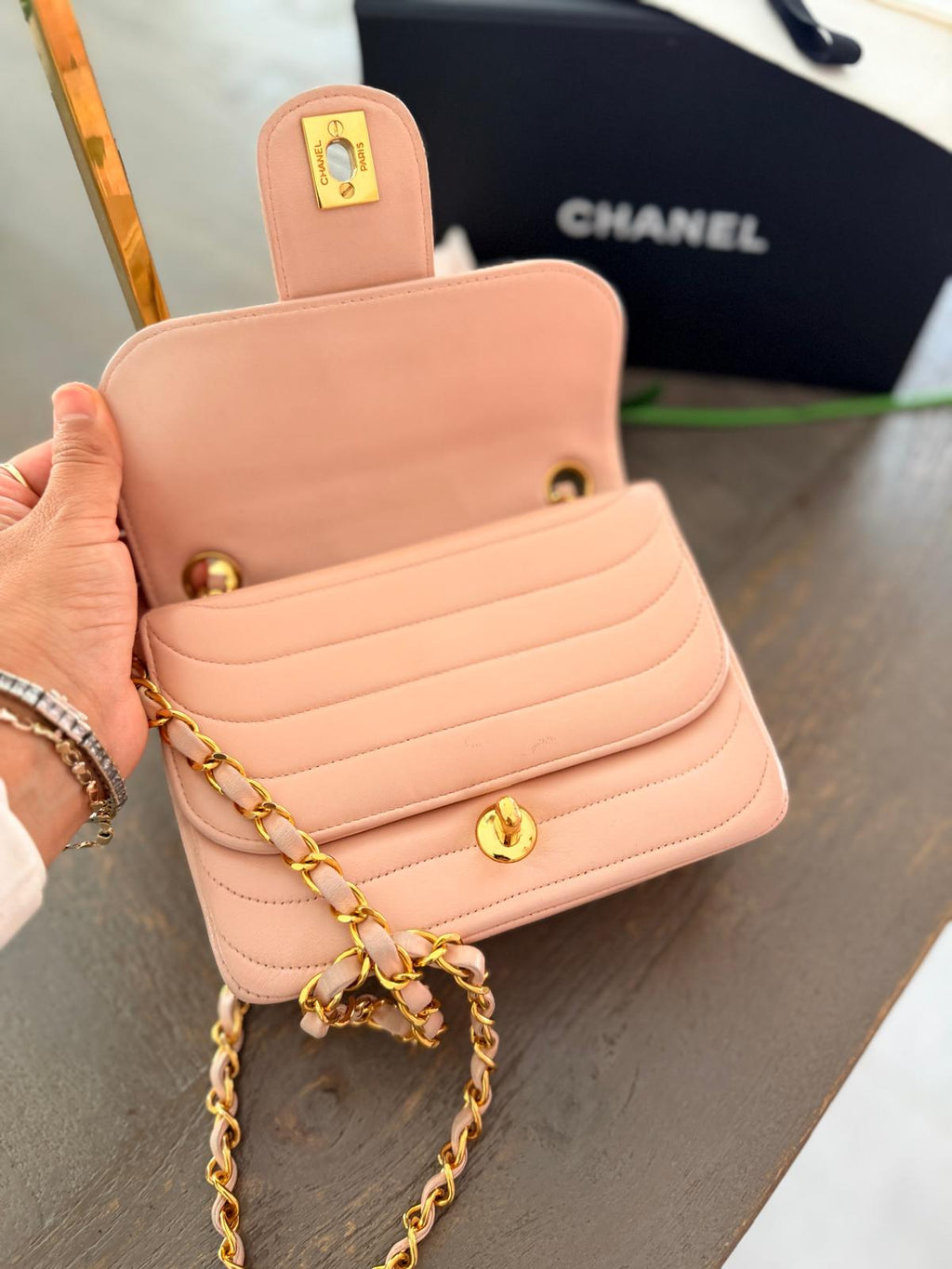 Chanel Vintage Mademoiselle Flap Mini Bag Pink Lambskin Leather 24k Gold Plated Hardware