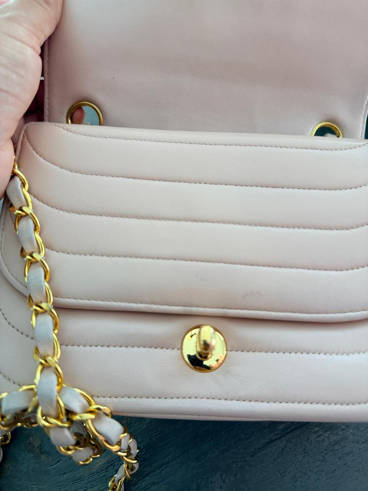 Chanel Vintage Mademoiselle Flap Mini Bag Pink Lambskin Leather 24k Gold Plated Hardware