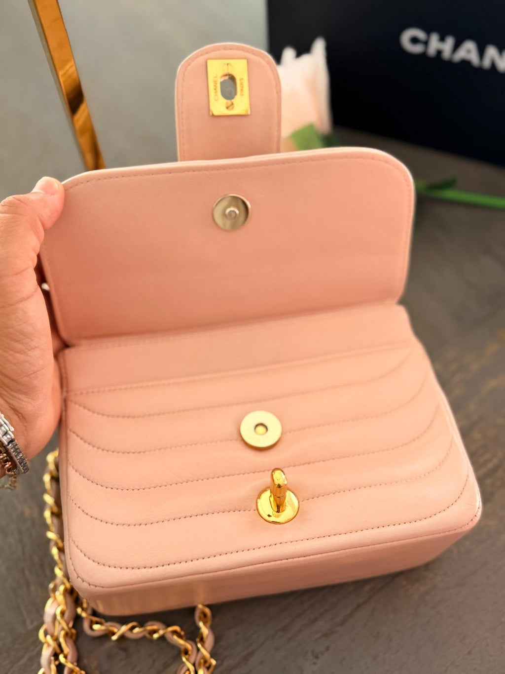 Chanel Vintage Mademoiselle Flap Mini Bag Pink Lambskin Leather 24k Gold Plated Hardware