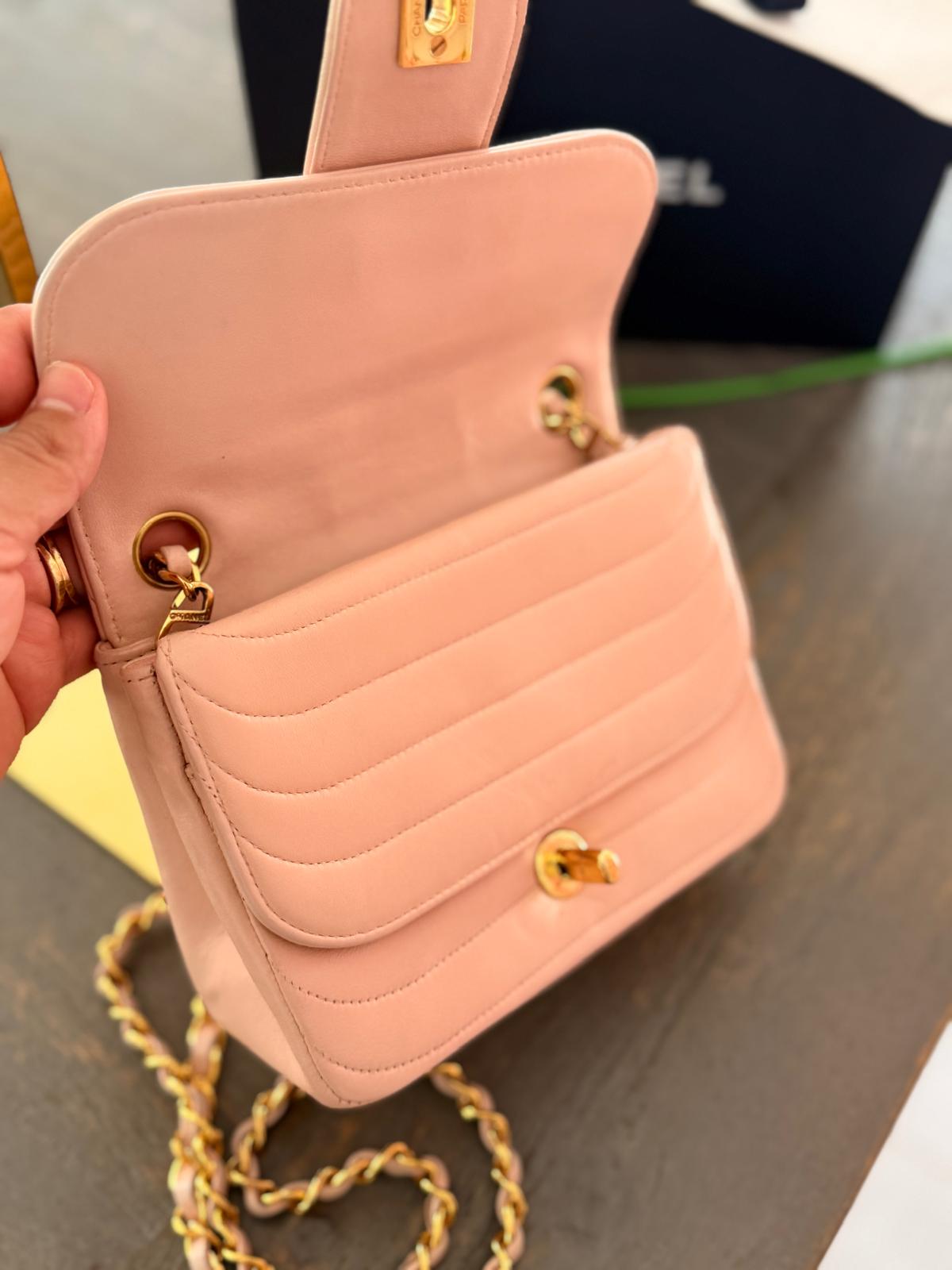 Chanel Vintage Mademoiselle Flap Mini Bag Pink Lambskin Leather 24k Gold Plated Hardware