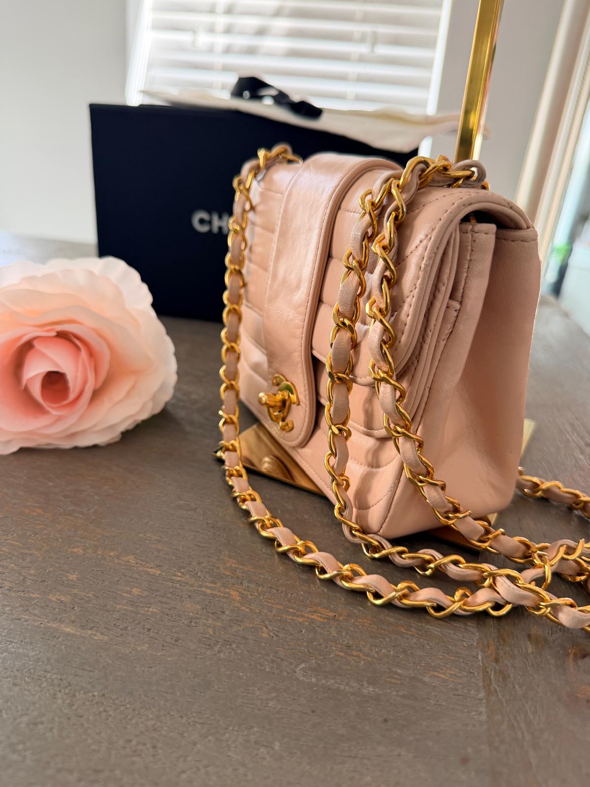 Chanel Vintage Mademoiselle Flap Mini Bag Pink Lambskin Leather 24k Gold Plated Hardware