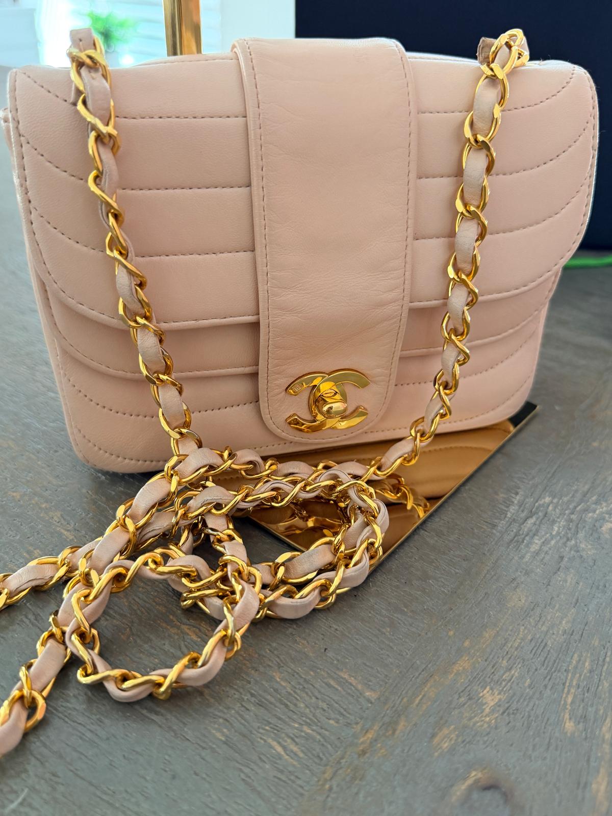 Chanel Vintage Mademoiselle Flap Mini Bag Pink Lambskin Leather 24k Gold Plated Hardware
