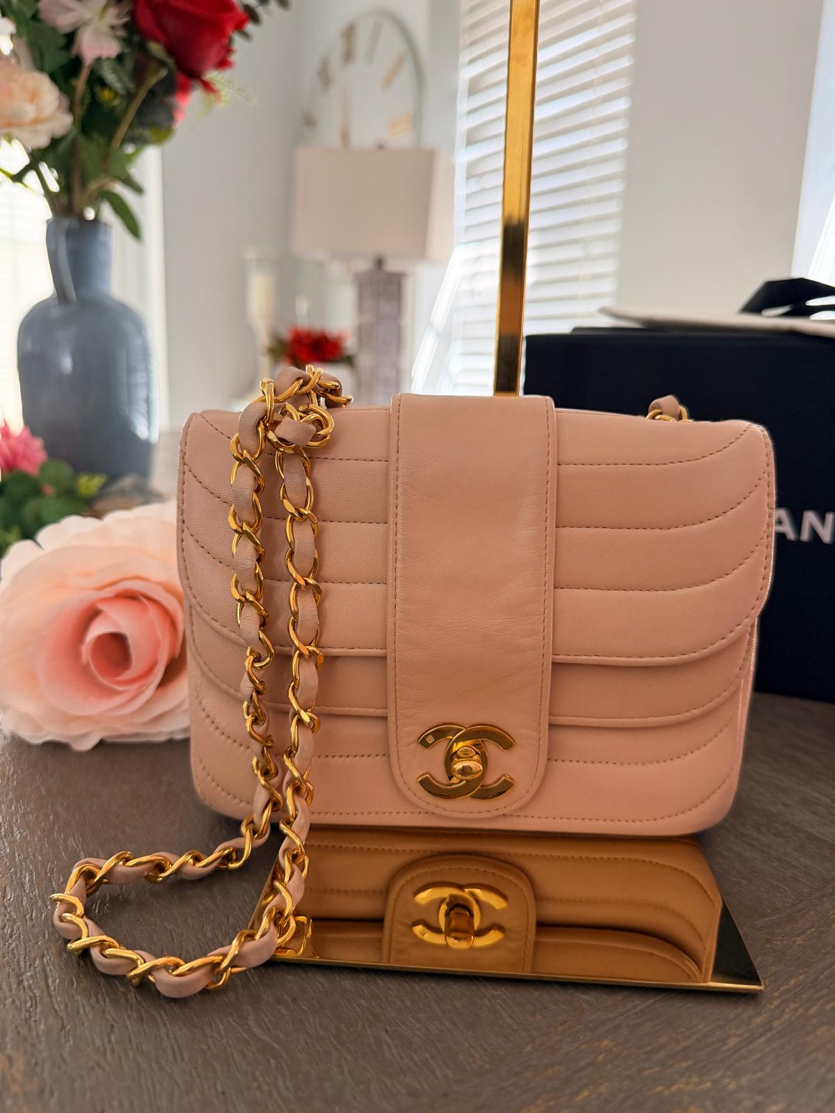 Chanel Vintage Mademoiselle Flap Mini Bag Pink Lambskin Leather 24k Gold Plated Hardware