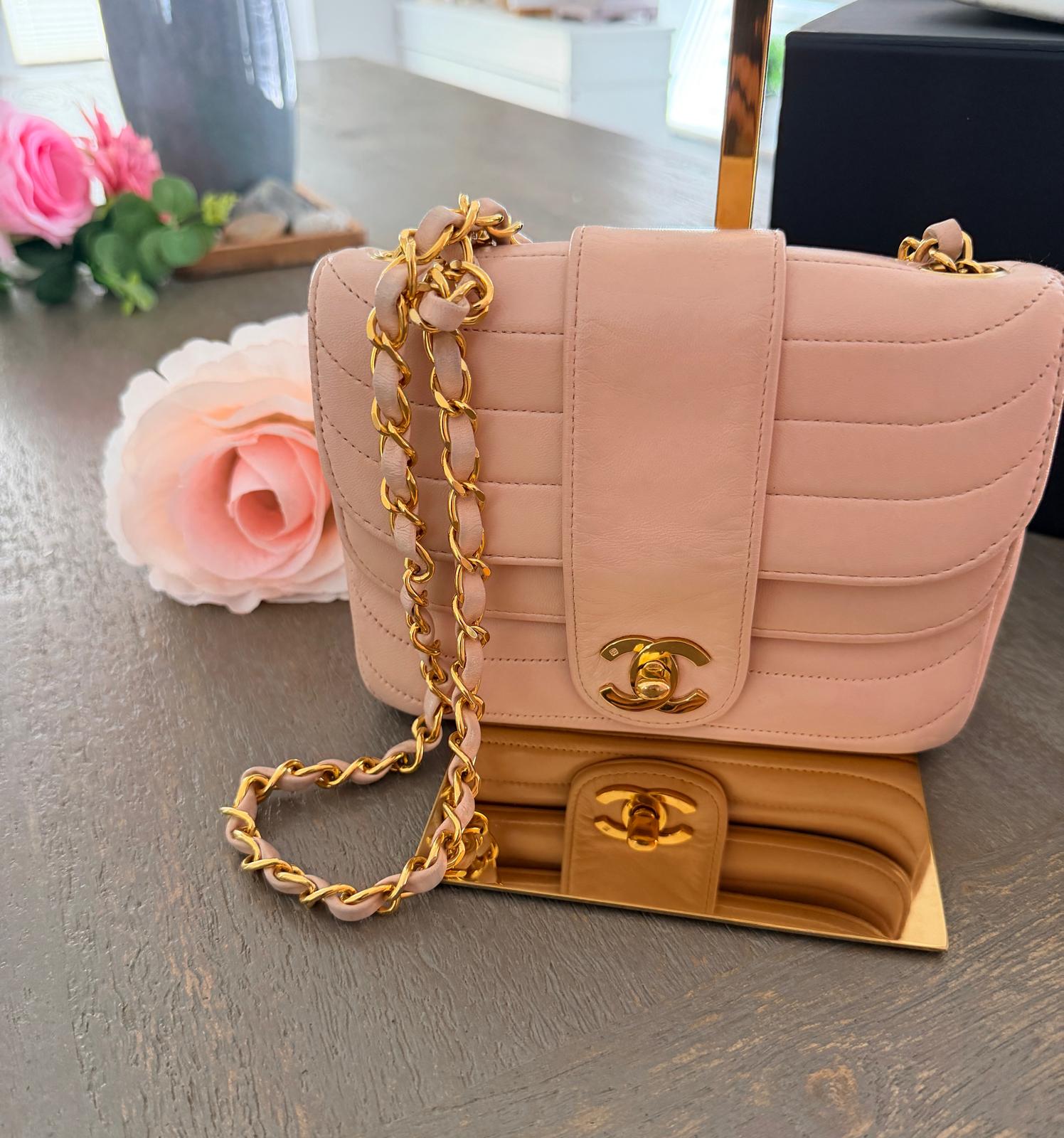 Chanel Vintage Mademoiselle Flap Mini Bag Pink Lambskin Leather 24k Gold Plated Hardware
