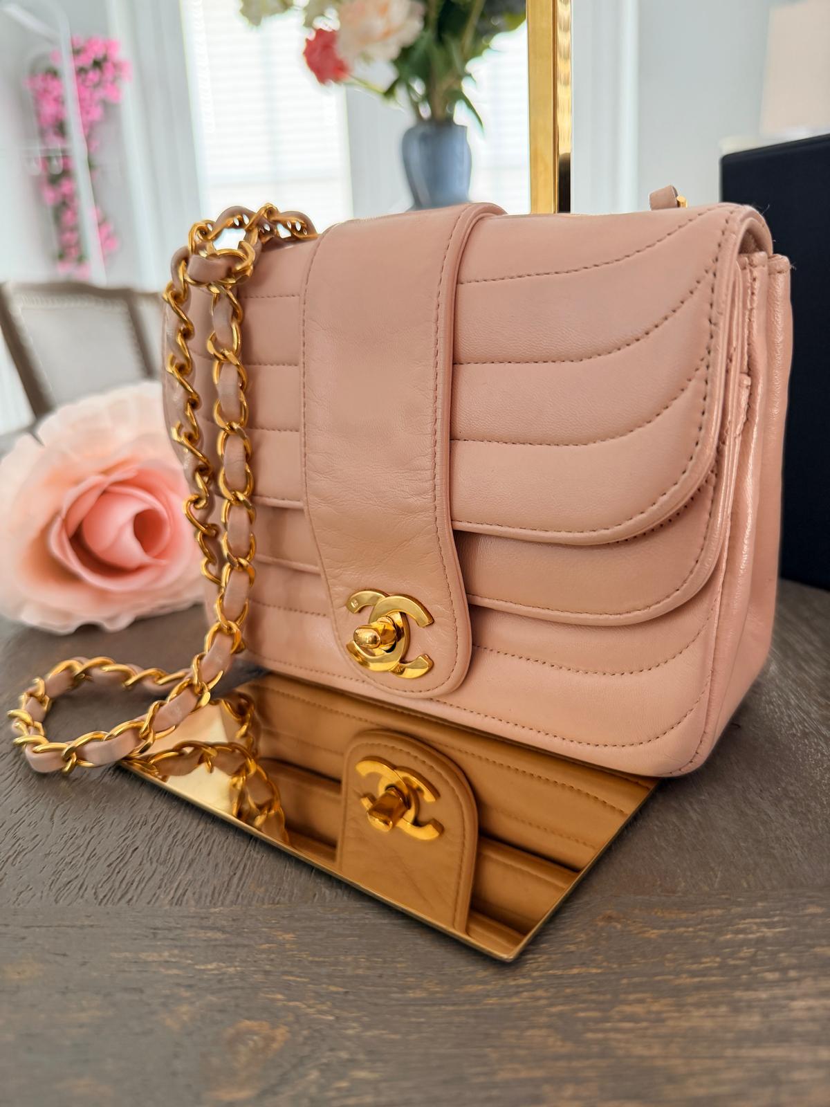 Chanel Vintage Mademoiselle Flap Mini Bag Pink Lambskin Leather 24k Gold Plated Hardware