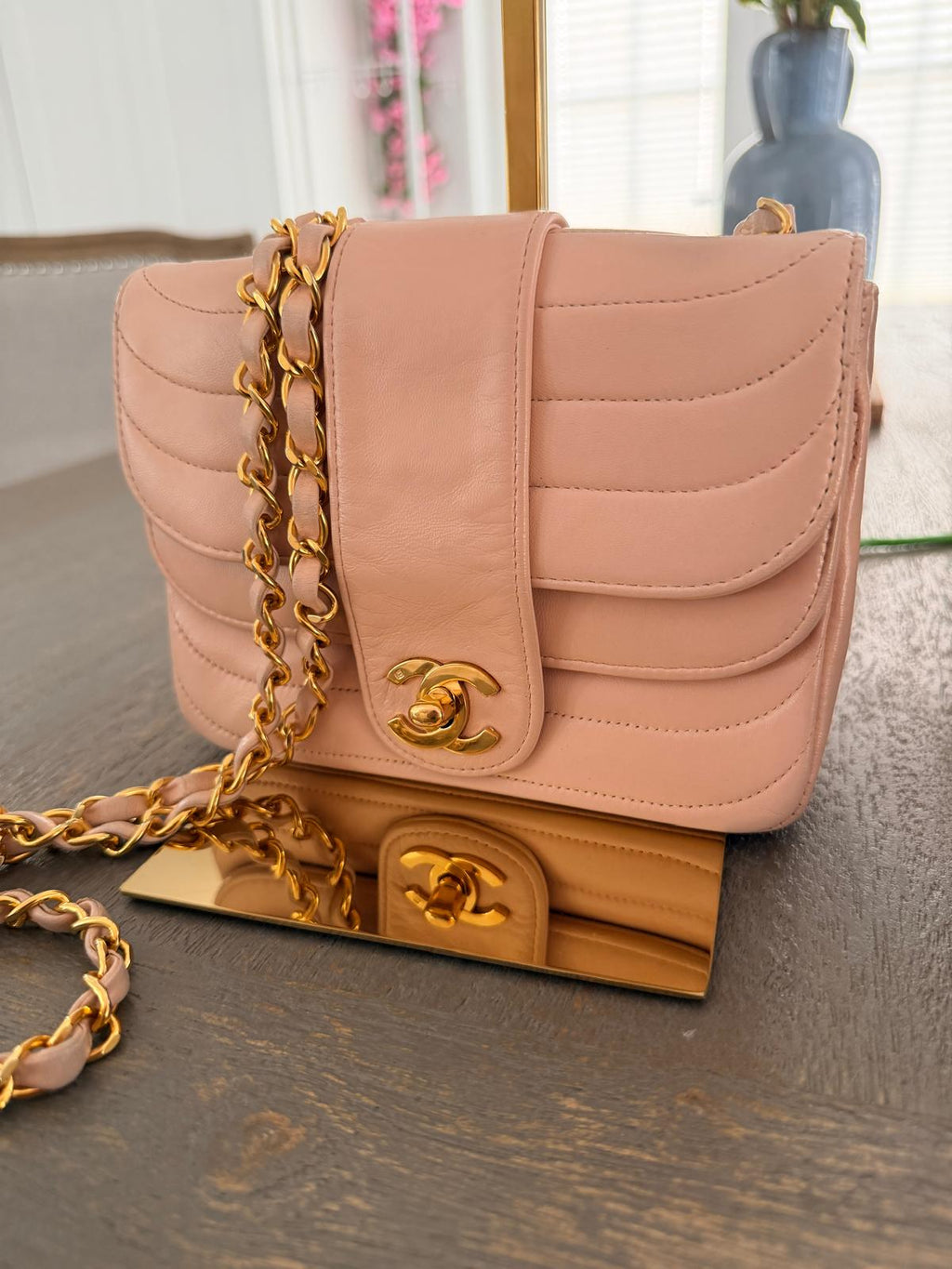 Chanel Vintage Mademoiselle Flap Mini Bag Pink Lambskin Leather 24k Gold Plated Hardware