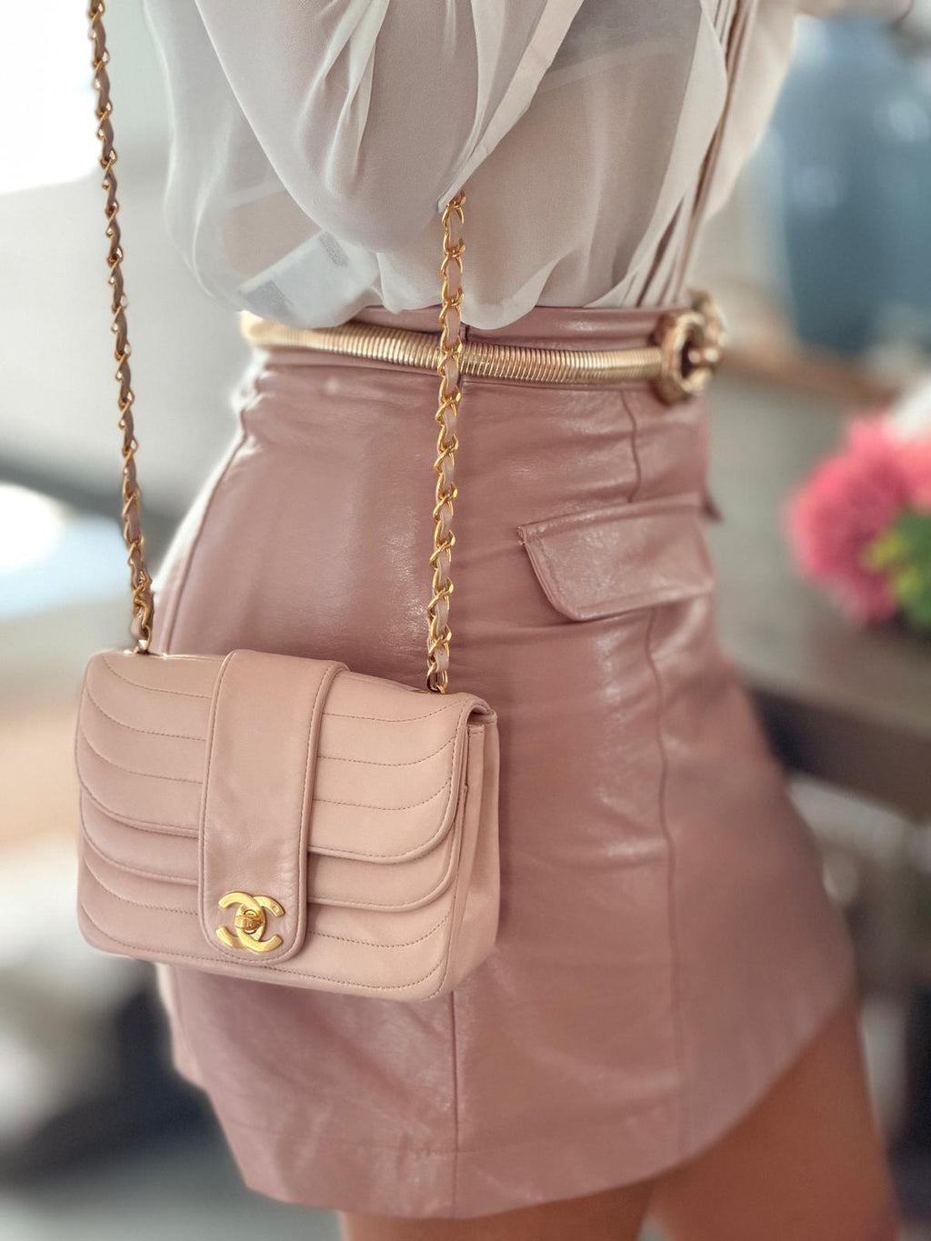 Chanel Vintage Mademoiselle Flap Mini Bag Pink Lambskin Leather 24k Gold Plated Hardware
