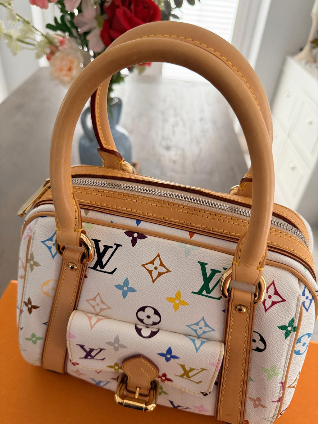 Louis Vuitton Takashi Murakami Priscila Monogram White Leather Gold Hardware