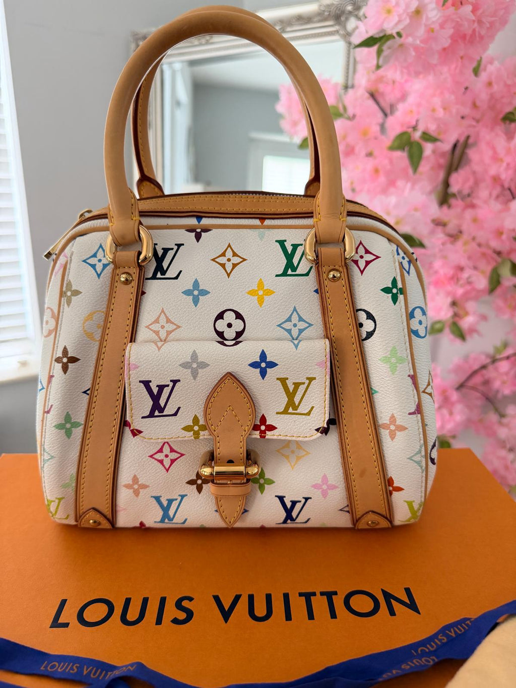 Louis Vuitton Takashi Murakami Priscila Monogram White Leather Gold Hardware