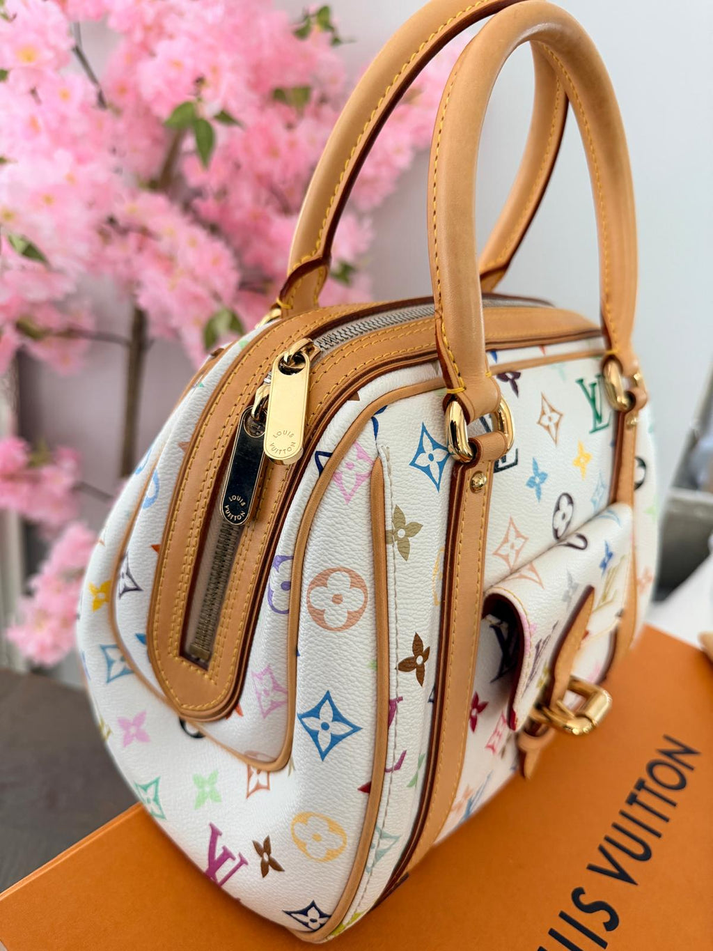 Louis Vuitton Takashi Murakami Priscila Monogram White Leather Gold Hardware