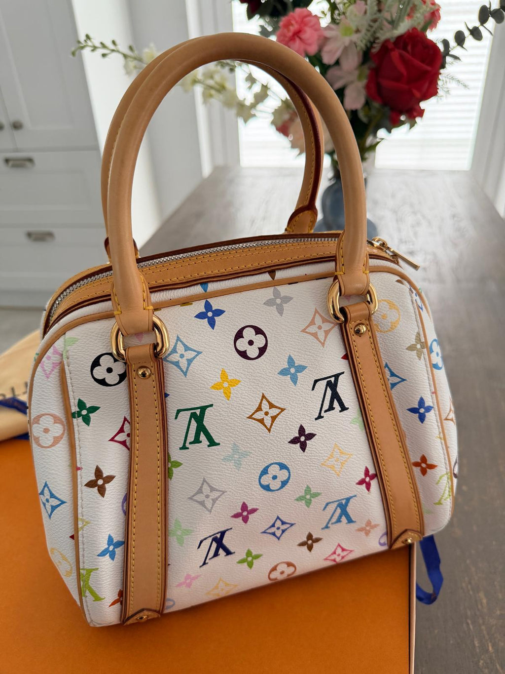 Louis Vuitton Takashi Murakami Priscila Monogram White Leather Gold Hardware